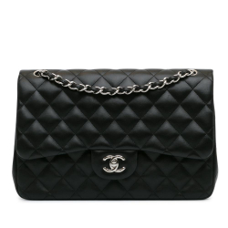 Chanel B Chanel Black Lambskin Leather Leather Jumbo Classic Lambskin Double Flap Italy