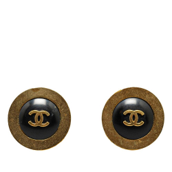 Chanel B Chanel Gold Gold Plated Metal CC Button Earrings France