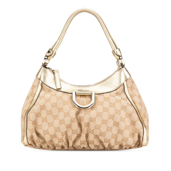 Gucci B Gucci Brown Beige with Gold Canvas Fabric GG Abbey D-Ring Shoulder Bag Italy