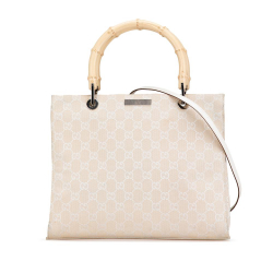 Gucci B Gucci Gold Canvas Fabric Bamboo GG Satchel Italy