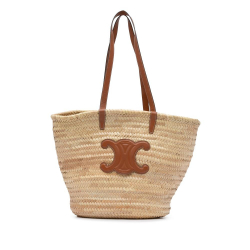 Celine B Celine Brown Beige Raffia Natural Material Large Triomphe Panier Tote Morocco