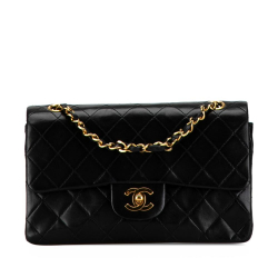 Chanel B Chanel Black Lambskin Leather Leather Small Classic Lambskin Double Flap France