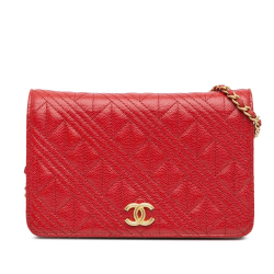 Chanel AB Chanel Red Caviar Leather Leather CC Mixed Quilt Caviar Wallet On Chain Italy