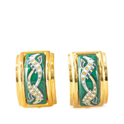 Hermès B Hermès Green with Gold Enamel Other Cloisonne Clip On Earrings France