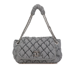 Chanel AB Chanel Gray Nylon Fabric Quilted Bubble Accordion Chain Flap Italy