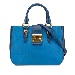 Miu Miu B Miu Miu Blue Calf Leather Madras Satchel Italy