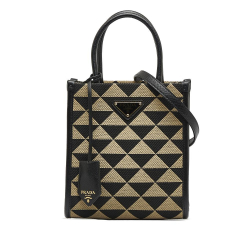 Prada AB Prada Brown with Black Canvas Fabric Mini Symbole Triangolo Tote Italy