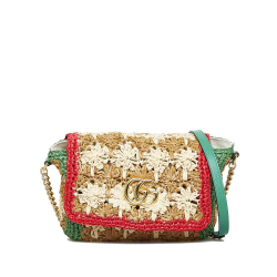 Gucci AB Gucci Brown Beige with Multi Calf Leather Small Raffia GG Marmont Crossbody Italy