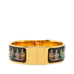 Hermès B Hermès Gold with Multi Enamel Other Wide Qu Importe le Flacon Loquet Hinge Bangle Italy