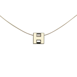 Hermès B Hermès Silver with White Palladium Metal Plated Cage dH Cube Necklace France