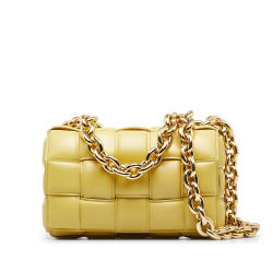 Bottega Veneta B Bottega Veneta Yellow Nappa Leather Leather Nappa Intrecciato Padded Chain Cassette Satchel Italy