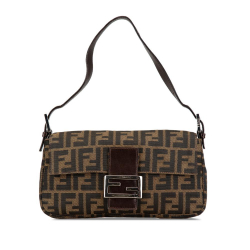 Fendi B Fendi Brown Canvas Fabric Zucca Baguette Italy