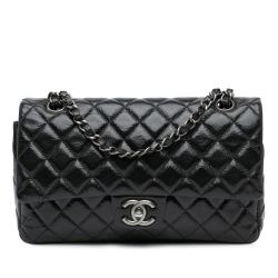 Chanel B Chanel Black Patent Leather Leather Medium Classic Distressed Patent Double Flap France