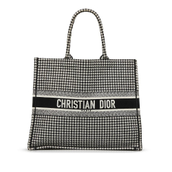 Christian Dior AB Dior Black Canvas Fabric Large Houndstooth Book Tote Italy