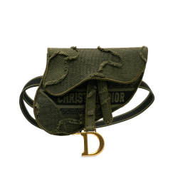 Christian Dior AB Dior Green Olive Green Canvas Fabric Camouflage Saddle Belt Bag Italy