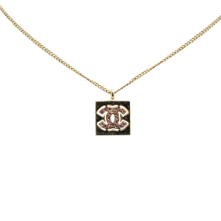 Chanel B Chanel Gold Gold Plated Metal Rhinestone CC Square Pendant Necklace Italy