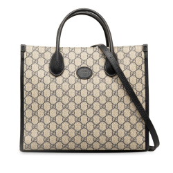 Gucci AB Gucci Brown Beige with Black Coated Canvas Fabric Small GG Supreme Interlocking G Tote Italy