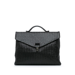 Bottega Veneta B Bottega Veneta Black Calf Leather Intrecciato Business Bag Italy