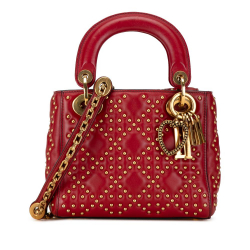 Christian Dior B Dior Red Lambskin Leather Leather Mini Lambskin Cannage Studded Supple Lady Dior Italy