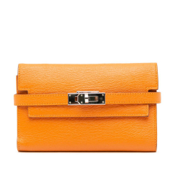 Hermès B Hermès Orange Goatskin Leather Chevre Classic Kelly Compact Wallet France