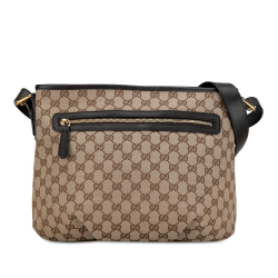 Gucci B Gucci Brown Beige Canvas Fabric GG Crossbody Italy