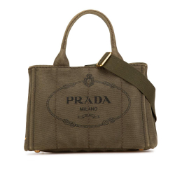 Prada B Prada Brown Dark Khaki Canvas Fabric Small Canapa Logo Satchel India