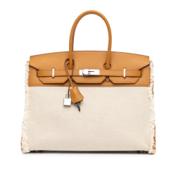 Hermès AB Hermès Brown Beige Canvas Fabric Toile H and Swift Birkin Fray Fray 35 France