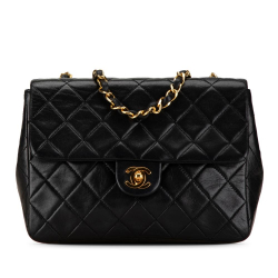 Chanel B Chanel Black Lambskin Leather Leather Mini Square Classic Lambskin Single Flap France