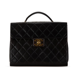 Chanel B Chanel Black Lambskin Leather Leather CC Quilted Lambskin Flap Briefcase France