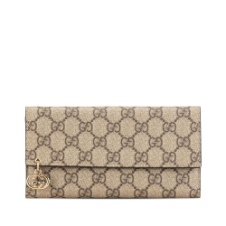 Gucci AB Gucci Brown Beige Coated Canvas Fabric GG Supreme Long Wallet Italy