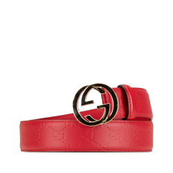 Gucci AB Gucci Red Calf Leather Guccissima Interlocking G Belt Italy