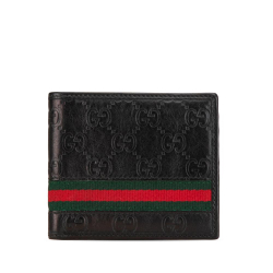 Gucci AB Gucci Black Calf Leather Guccissima Web Bifold Wallet Italy