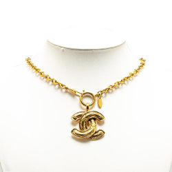 Chanel AB Chanel Gold Gold Plated Metal CC Quilted Pendant Necklace France