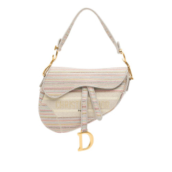 Christian Dior AB Dior Pink with Multi Canvas Fabric Embroidered Stripes Saddle Bag Italy