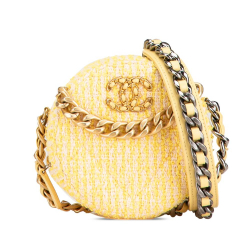 Chanel B Chanel Yellow Tweed Fabric 19 Round Clutch with Chain Italy