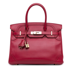 Hermès B Hermès Red Burgundy Calf Leather Tadelakt and Ghillies Birkin Retourne 30 France