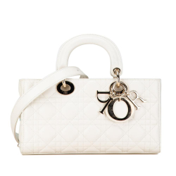 Christian Dior B Dior White Lambskin Leather Leather Medium Lambskin Cannage Lady D-Joy Italy