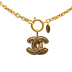 Chanel B Chanel Gold Gold Plated Metal CC Quilted Pendant Necklace France