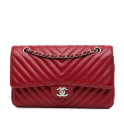 Chanel B Chanel Red Caviar Leather Leather Medium Classic Chevron Caviar Double Flap France