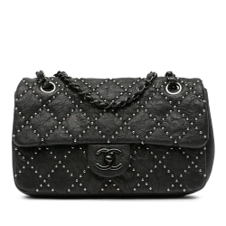 Chanel B Chanel Black Lambskin Leather Leather Washed Lambskin Studded Metal Beauty Flap Italy