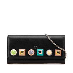 Fendi B Fendi Black Calf Leather Studded Wallet on Chain Italy