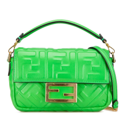 Fendi B Fendi Green Calf Leather Mini Embossed Zucca Baguette Satchel Italy