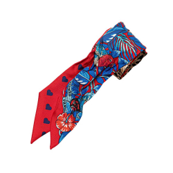 Hermès A Hermès Red Silk Fabric Jungle Love Love Twilly Scarf France