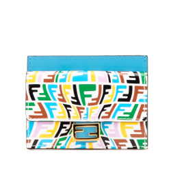 Fendi AB Fendi White with Multi Coated Canvas Fabric Sarah Coleman FF Vertigo Card Holder Italy