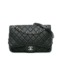 Chanel B Chanel Black N/a Leather Jumbo Quilted Deerskin Casual Journey Flap Italy