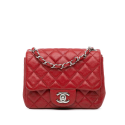 Chanel B Chanel Red Caviar Leather Leather Mini Square Classic Caviar Single Flap Italy