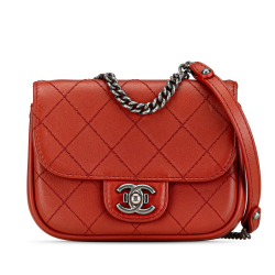 Chanel B Chanel Red Goatskin Leather Paris Dallas Wild Stitch Flap Italy