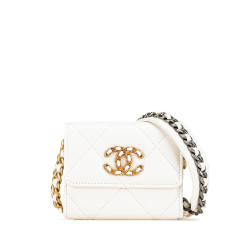 Chanel B Chanel White Calf Leather Quilted Lambskin Chanel 19 Card Holder On Chain Italy