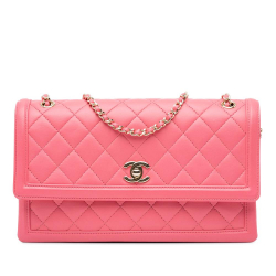 Chanel B Chanel Pink Lambskin Leather Leather Medium Quilted Lambskin 3 Compartment Flap France