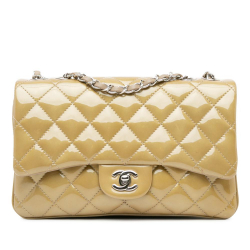 Chanel B Chanel Gold Patent Leather Leather Medium Patent 3 Accordion Flap Italy